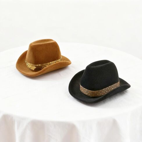 4 Pcs Cowboy Hat Jewelry Box Black & Brown | Velvet, Western Ring Box, Wedding Ceremony, Engagement in Kuwait