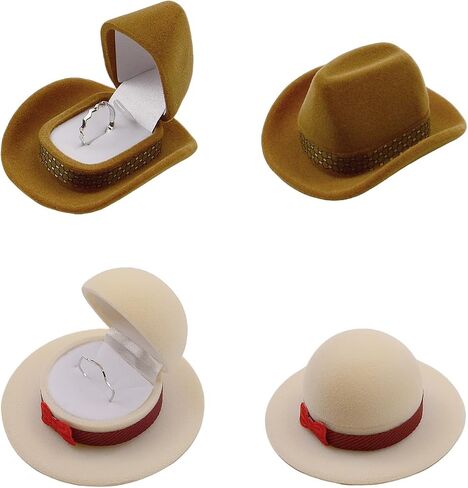 4 Pcs Cowboy Hat Jewelry Box Black & Brown | Velvet, Western Ring Box, Wedding Ceremony, Engagement in Kuwait