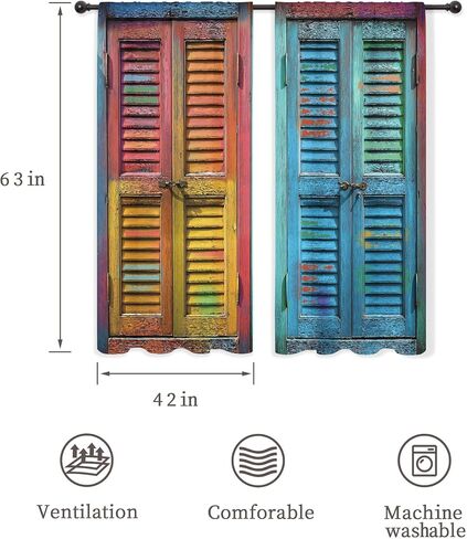 Riyidecor Rustic Barn Door Curtains Colorful Vintage Farmhouse Retro Wooden Wood Blinds Plank Farm Countryside Rod Pocket Minimalism Bedroom Living Room Treatment Fabric 2 Panels 42Wx63H Inch in Saudi Arabia