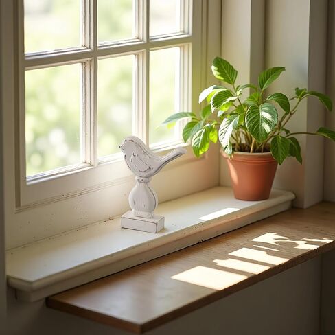 Farmhouse Small Bird Figurines Home Decor for Shelf 6 X 8 Inch, Handmade Distressed White Wooden Decorative Birds Statue Table Decorations for Foyer Dining Room Living Room Bedroom in Kuwait