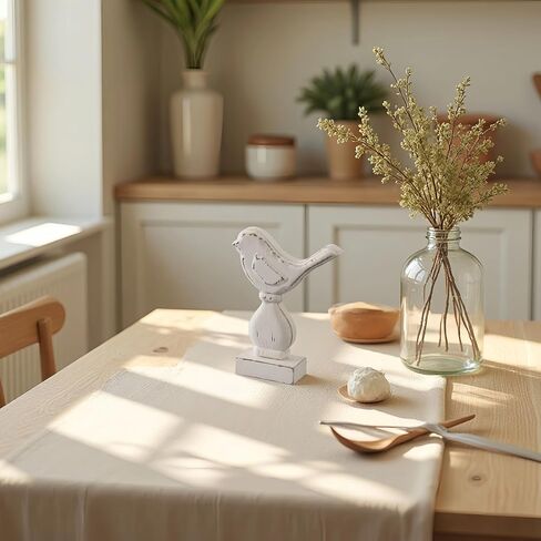 Farmhouse Small Bird Figurines Home Decor for Shelf 6 X 8 Inch, Handmade Distressed White Wooden Decorative Birds Statue Table Decorations for Foyer Dining Room Living Room Bedroom in Kuwait