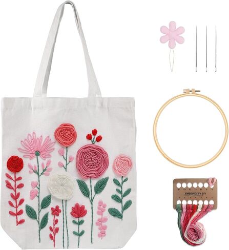 Nuberlic Canvas Tote Bag Embroidery Kit for Beginners Adults -Cross Stitch Kits Needlepoint with Bee Pattern Bag Reusable Eco-Friendly Shopping Bag in Kuwait