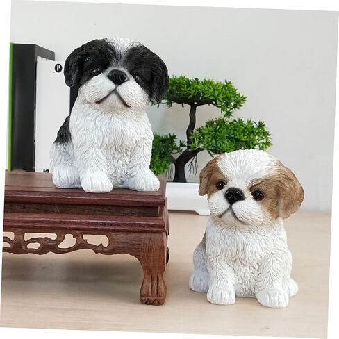 Levemolo Shih Tzu Figurine Resin Puppy Ornament 5.11 Inch Lifelike Dog Adornment Home Decor Accent for Tabletop Display and Wine Cabinet in Saudi Arabia