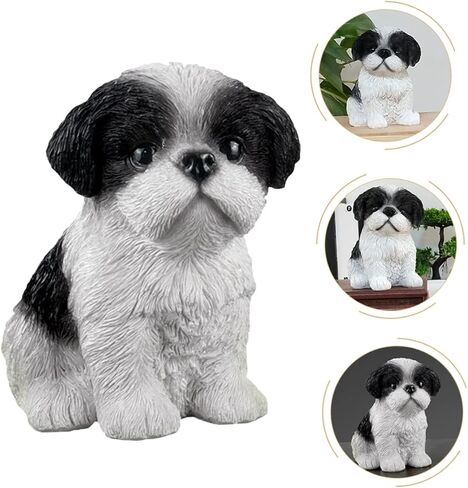 Levemolo Shih Tzu Figurine Resin Puppy Ornament 5.11 Inch Lifelike Dog Adornment Home Decor Accent for Tabletop Display and Wine Cabinet in Saudi Arabia
