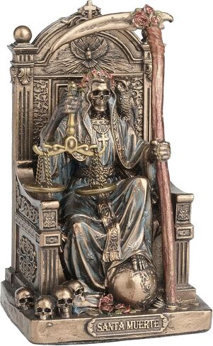 Veronese Design 3 3/8 Inch Santa Muerte Seating On Throne Holding Scythe and Scale Polystone Hand Painted Bronze Finish Collectible Figurine Home Decor in Saudi Arabia