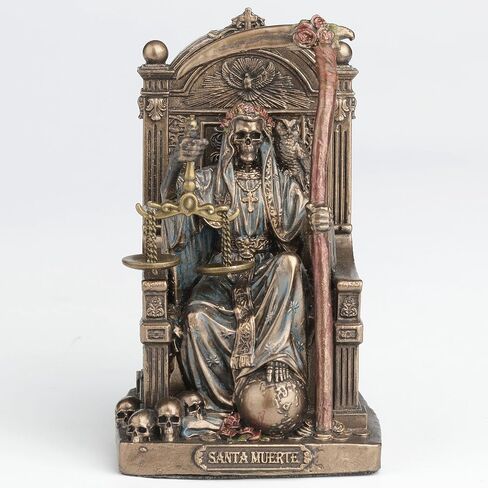 Veronese Design 3 3/8 Inch Santa Muerte Seating On Throne Holding Scythe and Scale Polystone Hand Painted Bronze Finish Collectible Figurine Home Decor in Saudi Arabia
