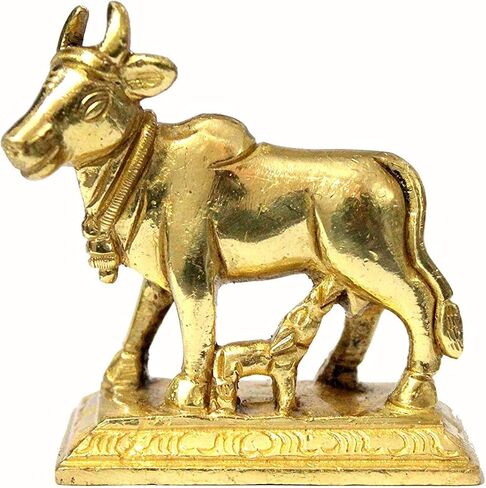 eSplanade Brass Kamdhenu Cow and Calf Sculpture - 6.5 cms | Kamadhenu Auspicious Idol | Good Fortune Statue in Saudi Arabia