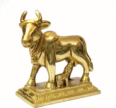 eSplanade Brass Kamdhenu Cow and Calf Sculpture - 6.5 cms | Kamadhenu Auspicious Idol | Good Fortune Statue in Saudi Arabia