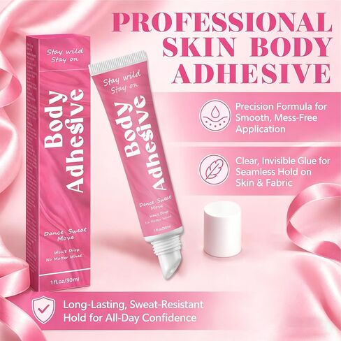 Body Glue, 30ml Body Adhesive for Low-Cut Tops, Strapless Dresses, Blouses, Wigs, Bras, Safe Skin Glue for Women, Models, Dancers and Fashion Lovers, Sweat-Resistant and Quick-Drying Fashion Glue in Saudi Arabia