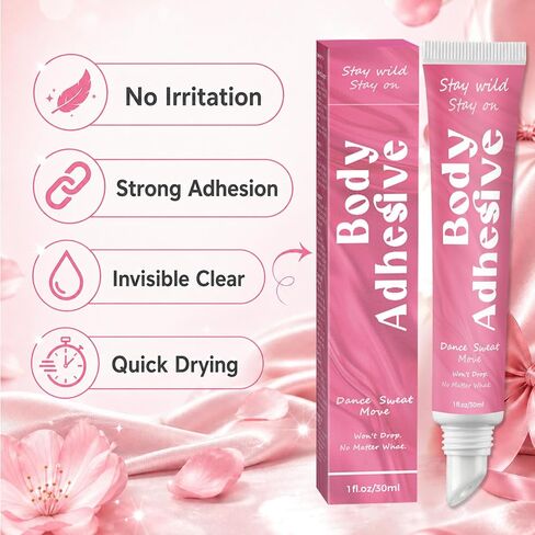 Body Glue, 30ml Body Adhesive for Low-Cut Tops, Strapless Dresses, Blouses, Wigs, Bras, Safe Skin Glue for Women, Models, Dancers and Fashion Lovers, Sweat-Resistant and Quick-Drying Fashion Glue in Saudi Arabia