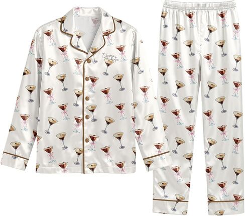 Women's Long Satin Pajama Set, 2 Piece Silk Button Down Sleepwear with Long Sleeves, birthday Gifts in Saudi Arabia