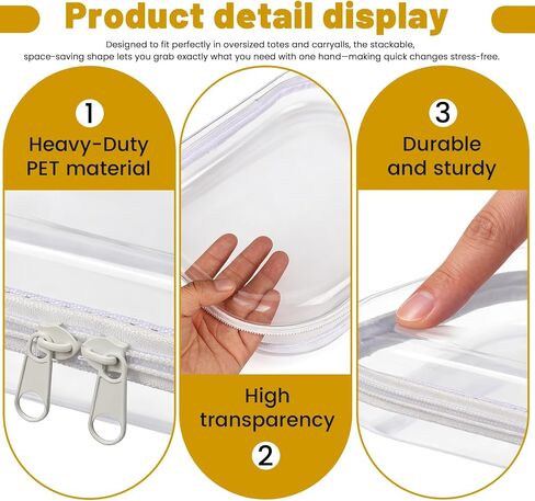 3 Pack Plastic Clear Hard Shell Zipper Case, Waterproof Clear Zipper Pouches Hard Shell, Large Size Zipper Pouches for Travel, Makeup Bag Organizer in Kuwait