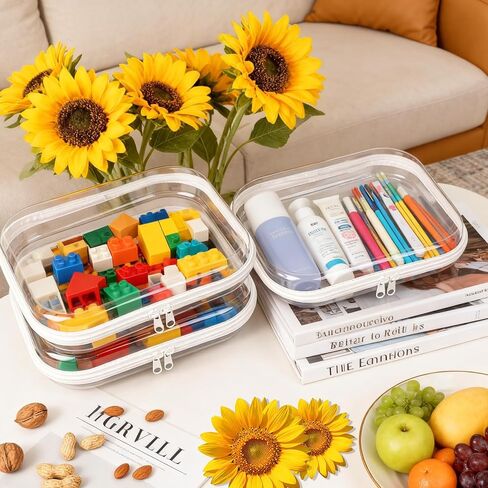 3 Pack Plastic Clear Hard Shell Zipper Case, Waterproof Clear Zipper Pouches Hard Shell, Large Size Zipper Pouches for Travel, Makeup Bag Organizer in Kuwait