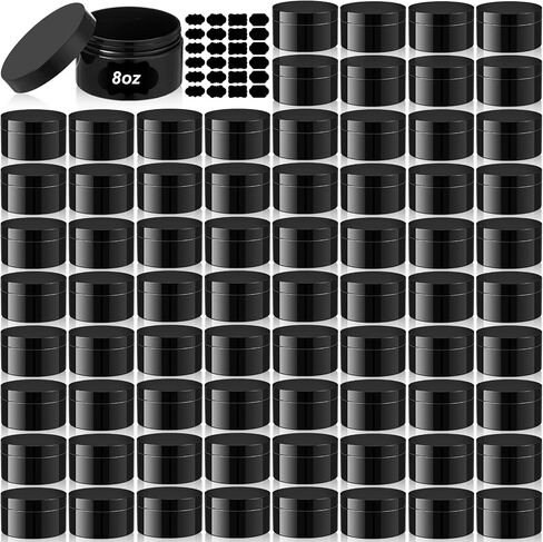 Dandat 72 Pcs 8 oz Plastic Jar Container with Lid and Label Refillable Empty Round Pink PET Cosmetic Sample Slime Containers for Lotion, Cream, Ointments, Body Butter, Makeup, Travel Storage in Saudi Arabia