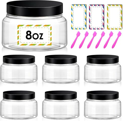 6 Packs Plastic Jars with Lids 8 oz Cosmetic Containers with Gold Lid Refillable Clear Empty Travel Jars Containers for Body Butter,Sugar Scrubs,Cream,Lotions,Candy,with Labels & Spatulas in Kuwait