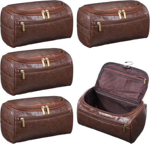 4 Pcs Leather Toiletry Bag for Men Groomsmen Gifts Set with Hook Large Waterproof Travel Shaving Kit Vintage Cosmetic Bag for Father Boyfriend Anniversary in Saudi Arabia