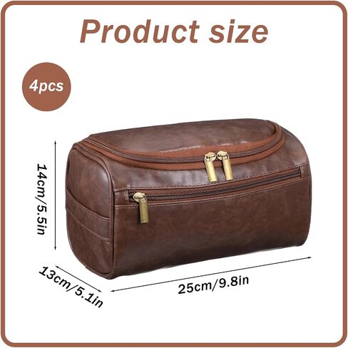 4 Pcs Leather Toiletry Bag for Men Groomsmen Gifts Set with Hook Large Waterproof Travel Shaving Kit Vintage Cosmetic Bag for Father Boyfriend Anniversary in Saudi Arabia