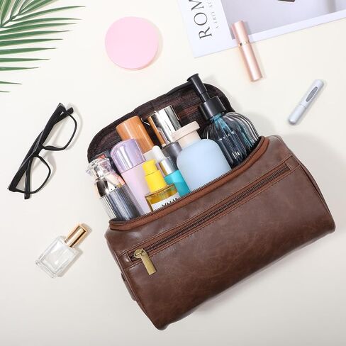 4 Pcs Leather Toiletry Bag for Men Groomsmen Gifts Set with Hook Large Waterproof Travel Shaving Kit Vintage Cosmetic Bag for Father Boyfriend Anniversary in Saudi Arabia