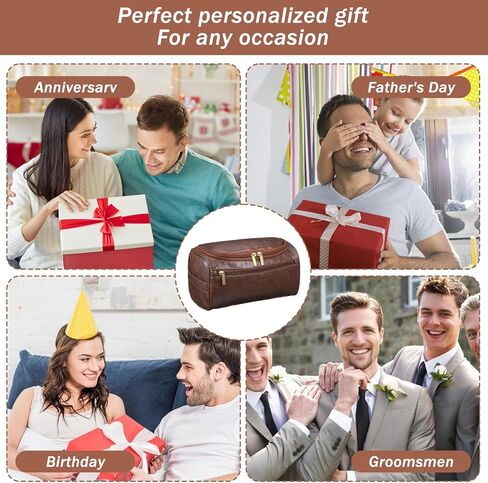 4 Pcs Leather Toiletry Bag for Men Groomsmen Gifts Set with Hook Large Waterproof Travel Shaving Kit Vintage Cosmetic Bag for Father Boyfriend Anniversary in Saudi Arabia
