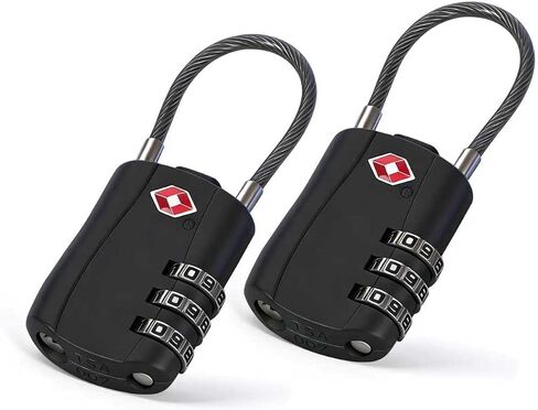 BLOSSOM TSA Approved Luggage Lock with Flexible Steel Cable - 3-Dial Combination Padlock for Suitcases, Backpacks & Bags - Keyless Travel Lock with Cut-Resistant Cable & Zinc Alloy Body (2 Pack) (2) in Kuwait