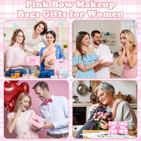24 Pcs Pink Bow Makeup Bag Bulk Coquette Cosmetic Bags for Women Preppy Pouches with Zipper Travel Toiletry Bags Bow Themed Gifts Accessories for Birthday Wedding Party Favor Valentine's Day in Saudi Arabia
