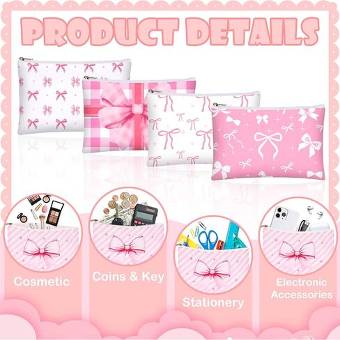 24 Pcs Pink Bow Makeup Bag Bulk Coquette Cosmetic Bags for Women Preppy Pouches with Zipper Travel Toiletry Bags Bow Themed Gifts Accessories for Birthday Wedding Party Favor Valentine's Day in Saudi Arabia