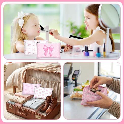 24 Pcs Pink Bow Makeup Bag Bulk Coquette Cosmetic Bags for Women Preppy Pouches with Zipper Travel Toiletry Bags Bow Themed Gifts Accessories for Birthday Wedding Party Favor Valentine's Day in Saudi Arabia
