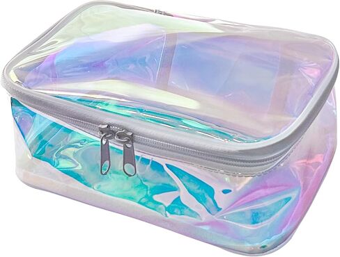 TPU Holographic Clear Makeup Bags Bulk,Clear Storage Bag Toiletry Pocket Portable Zippered Iridescent Pouch Waterproof Cosmetic travel Bags with white zipppe for Women in Saudi Arabia