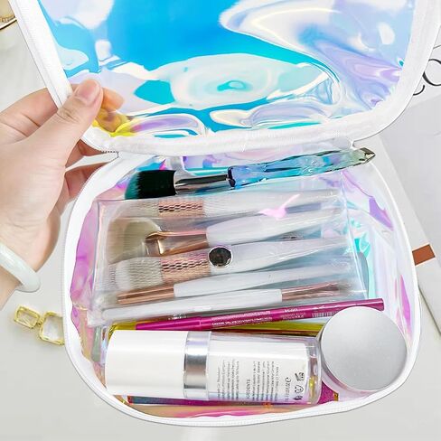 TPU Holographic Clear Makeup Bags Bulk,Clear Storage Bag Toiletry Pocket Portable Zippered Iridescent Pouch Waterproof Cosmetic travel Bags with white zipppe for Women in Saudi Arabia