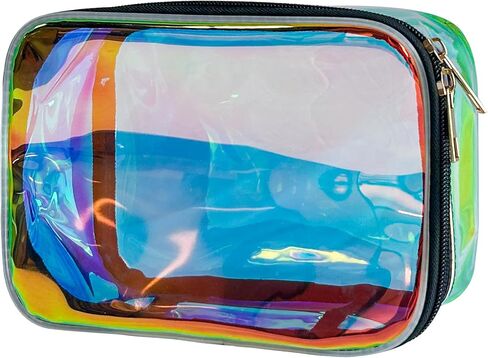 TPU Holographic Clear Makeup Bags Bulk,Clear Storage Bag Toiletry Pocket Portable Zippered Iridescent Pouch Waterproof Cosmetic travel Bags with white zipppe for Women in Saudi Arabia