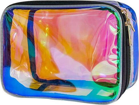 TPU Holographic Clear Makeup Bags Bulk,Clear Storage Bag Toiletry Pocket Portable Zippered Iridescent Pouch Waterproof Cosmetic travel Bags with white zipppe for Women in Saudi Arabia