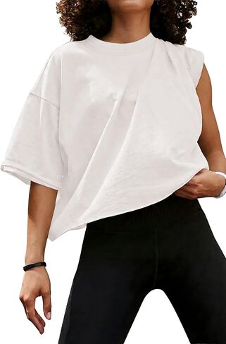 JINKESI Women's Loose Workout Crop Tops Casual Short Sleeve Drop Shoulder T-Shirts Basic Loose Yoga Running Tees in Saudi Arabia