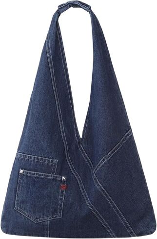 Denim Hobo Bag for Women, Large Jean Shoulder Tote with Soft Slouchy Shape, Casual Everyday Denim Purse with Front Pocket for Work Shopping Travel Daily Carry in Saudi Arabia