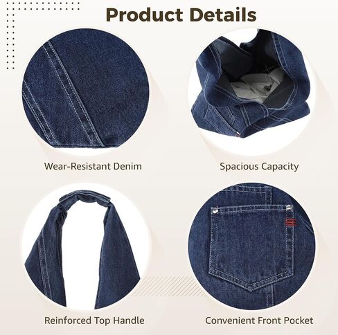 Denim Hobo Bag for Women, Large Jean Shoulder Tote with Soft Slouchy Shape, Casual Everyday Denim Purse with Front Pocket for Work Shopping Travel Daily Carry in Saudi Arabia