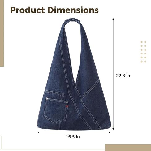 Denim Hobo Bag for Women, Large Jean Shoulder Tote with Soft Slouchy Shape, Casual Everyday Denim Purse with Front Pocket for Work Shopping Travel Daily Carry in Saudi Arabia