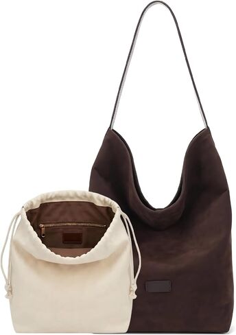 Faux Suede Tote Bag for Women, 2-in-1 Minimalist Shoulder Bag with Internal Pouch, Large Slouchy Vegan Leather Purse with unadjustable wide strap for Work and Commute in Saudi Arabia