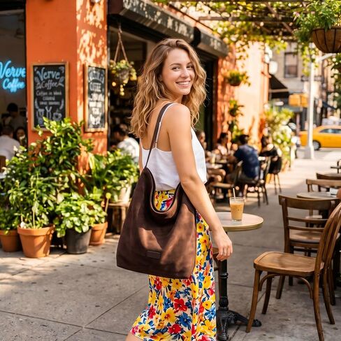 Faux Suede Tote Bag for Women, 2-in-1 Minimalist Shoulder Bag with Internal Pouch, Large Slouchy Vegan Leather Purse with unadjustable wide strap for Work and Commute in Saudi Arabia