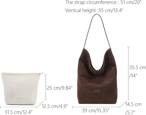 Faux Suede Tote Bag for Women, 2-in-1 Minimalist Shoulder Bag with Internal Pouch, Large Slouchy Vegan Leather Purse with unadjustable wide strap for Work and Commute in Saudi Arabia