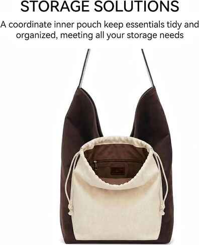 Faux Suede Tote Bag for Women, 2-in-1 Minimalist Shoulder Bag with Internal Pouch, Large Slouchy Vegan Leather Purse with unadjustable wide strap for Work and Commute in Saudi Arabia