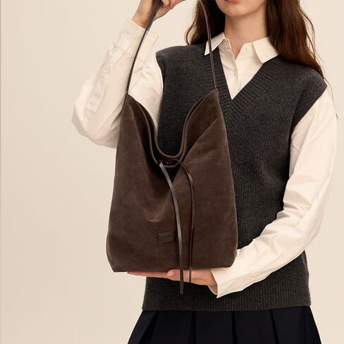 Faux Suede Tote Bag for Women, 2-in-1 Minimalist Shoulder Bag with Internal Pouch, Large Slouchy Vegan Leather Purse with unadjustable wide strap for Work and Commute in Saudi Arabia
