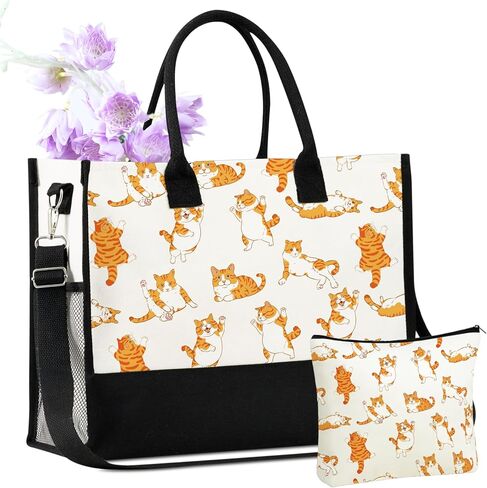 InnoBeta Orange Cat Gifts for Women Canvas Tote Bag, Orange Cat Gifts Tote with Top Zipper Closure and Shoulder Strap for Birthday, Mother's Day, Christmas in Saudi Arabia
