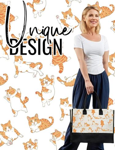 InnoBeta Orange Cat Gifts for Women Canvas Tote Bag, Orange Cat Gifts Tote with Top Zipper Closure and Shoulder Strap for Birthday, Mother's Day, Christmas in Saudi Arabia