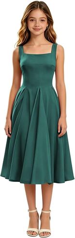 Junior Bridesmaid Dresses Chiffon A Line Girl Formal Dresses for Wedding Sleeveless Semi Formal Midi Dress in Kuwait