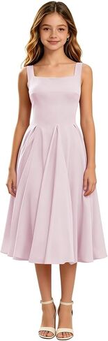 Junior Bridesmaid Dresses Chiffon A Line Girl Formal Dresses for Wedding Sleeveless Semi Formal Midi Dress in Saudi Arabia