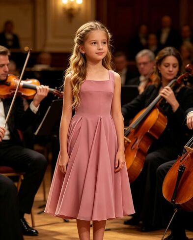 Junior Bridesmaid Dresses Chiffon A Line Girl Formal Dresses for Wedding Sleeveless Semi Formal Midi Dress in Kuwait