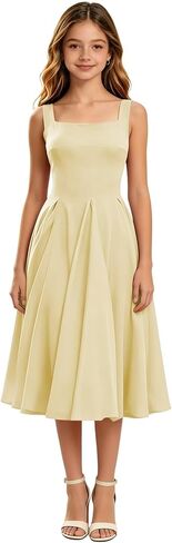 Junior Bridesmaid Dresses Chiffon A Line Girl Formal Dresses for Wedding Sleeveless Semi Formal Midi Dress in Kuwait