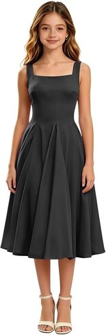 Junior Bridesmaid Dresses Chiffon A Line Girl Formal Dresses for Wedding Sleeveless Semi Formal Midi Dress in Kuwait