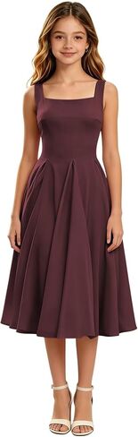 Junior Bridesmaid Dresses Chiffon A Line Girl Formal Dresses for Wedding Sleeveless Semi Formal Midi Dress in Kuwait