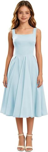 Junior Bridesmaid Dresses Chiffon A Line Girl Formal Dresses for Wedding Sleeveless Semi Formal Midi Dress in Kuwait