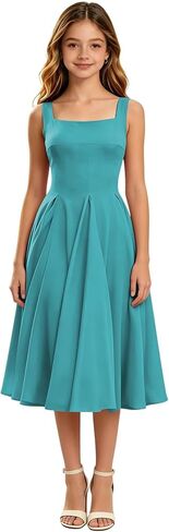Junior Bridesmaid Dresses Chiffon A Line Girl Formal Dresses for Wedding Sleeveless Semi Formal Midi Dress in Kuwait